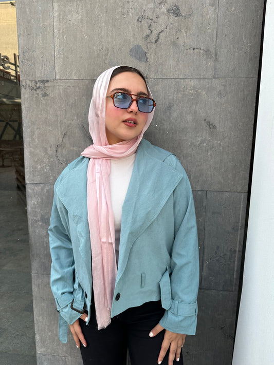 Cropped Trench Coat-Dark Aqua