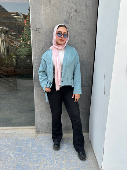 Cropped Trench Coat-Dark Aqua