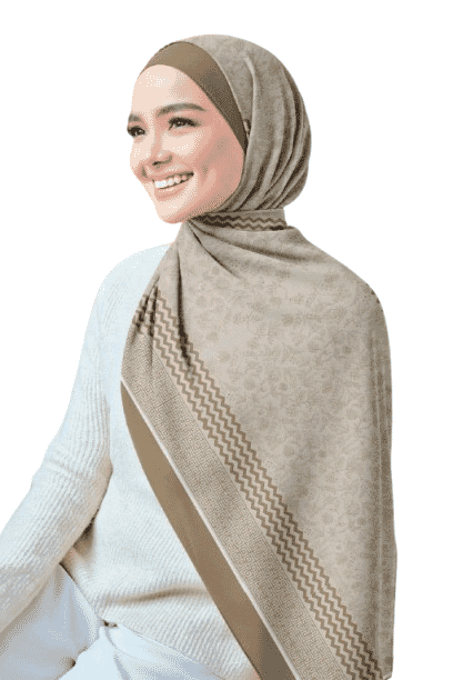 Printed Chiffon Crepe Veil - Beige