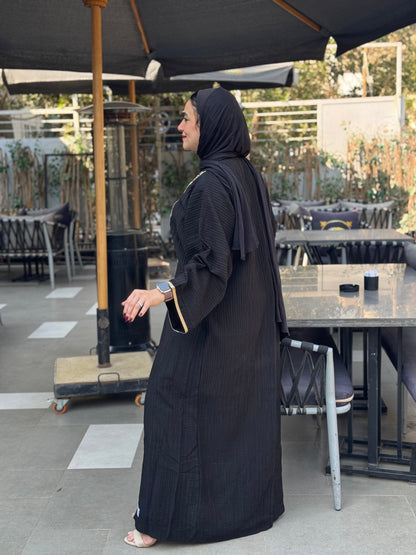 Linen Solid Kaftan – Black