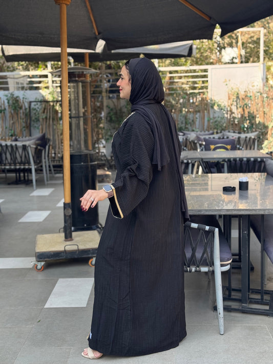 Linen Solid Kaftan – Black