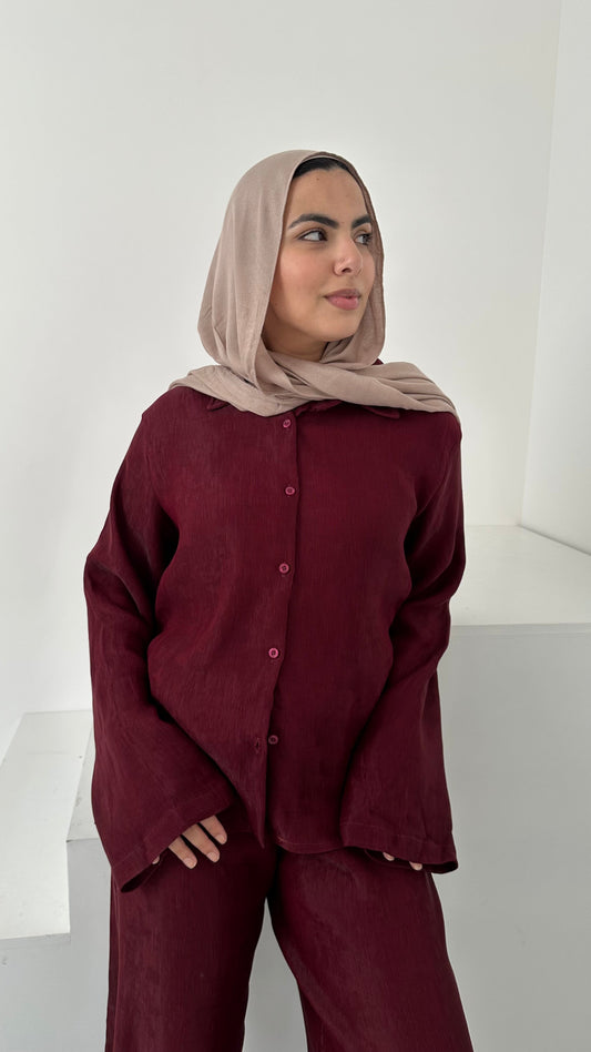 Textured Solid Co-Ord Set – Burgundy