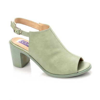 Suede Slingback Open-Toe Block Heels - Light Green
