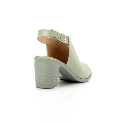 Suede Slingback Open-Toe Block Heels - Light Green