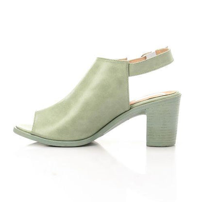 Suede Slingback Open-Toe Block Heels - Light Green