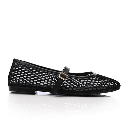 Mesh Mary Jane Flats - Black