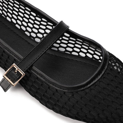 Mesh Mary Jane Flats - Black