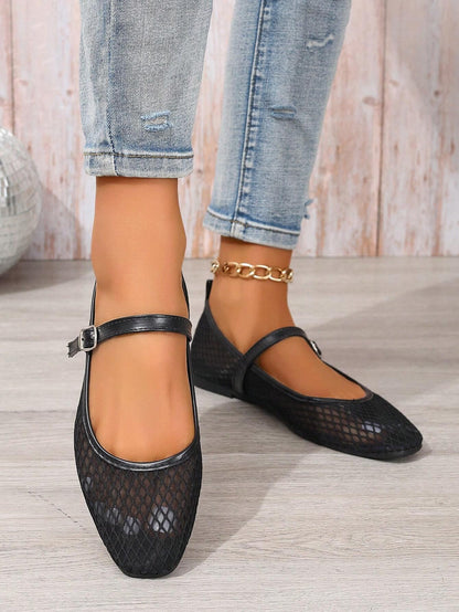 Mesh Mary Jane Flats - Black