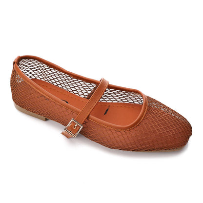 Mesh Mary Jane Flats - Brown