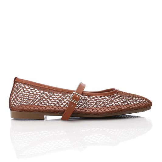 Mesh Mary Jane Flats - Brown