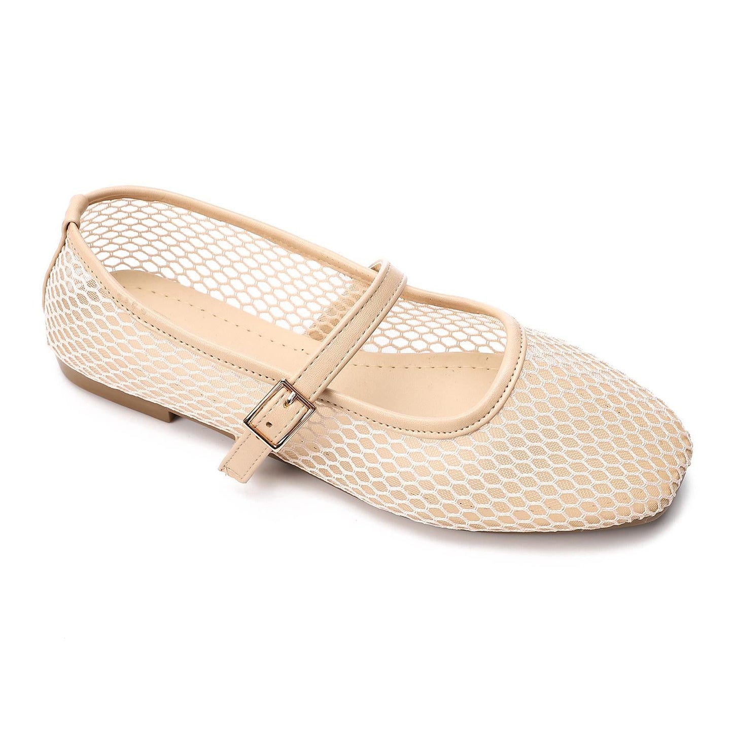Mesh Mary Jane Flats - Beige
