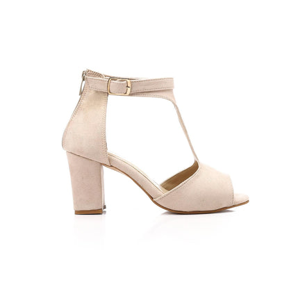 Suede High Heels Sandal - Beige