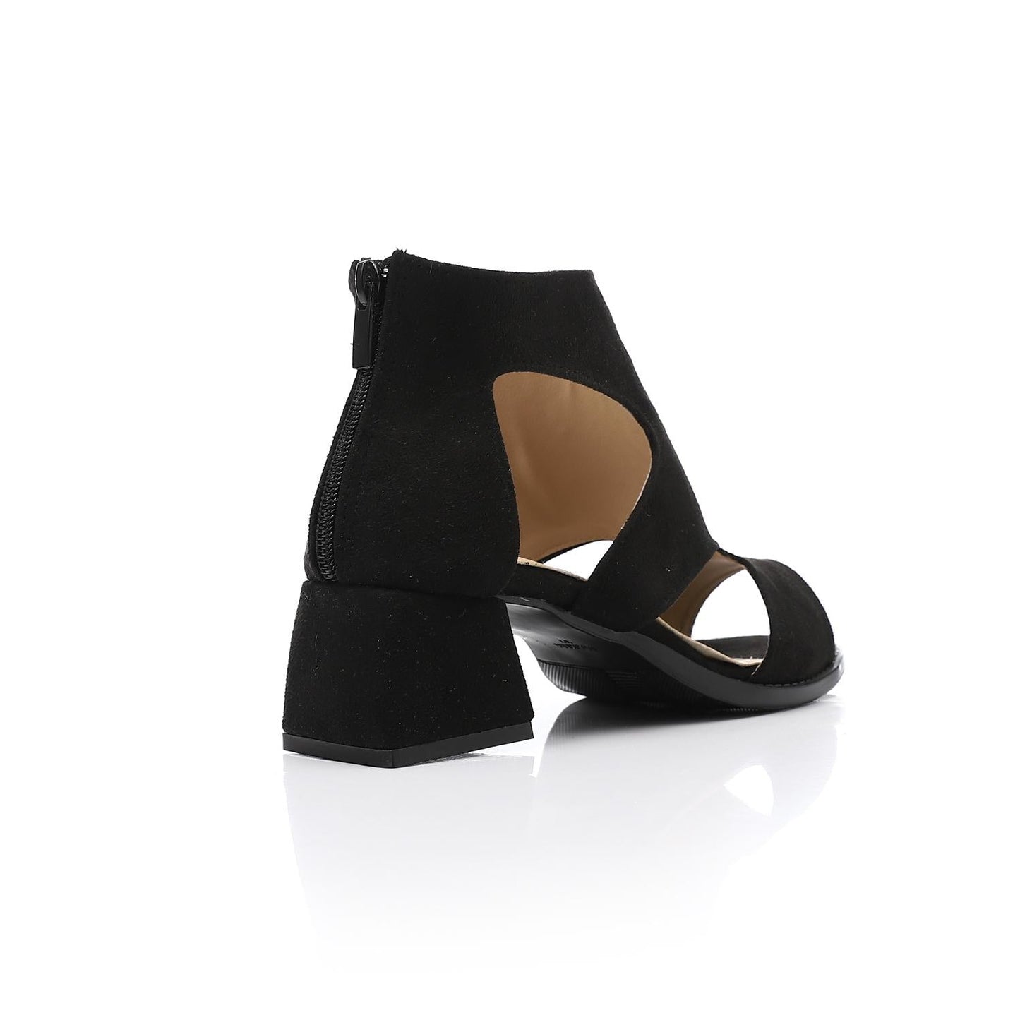 Suede Cut-Out Block Heel Sandals – Black
