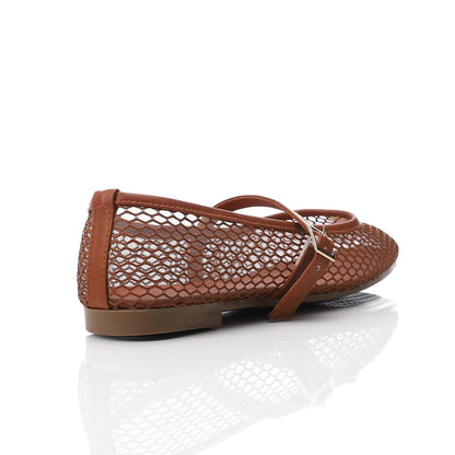 Mesh Mary Jane Flats - Brown
