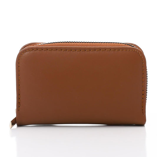 Synthetic Leather Zipped Wallet - Coffee
