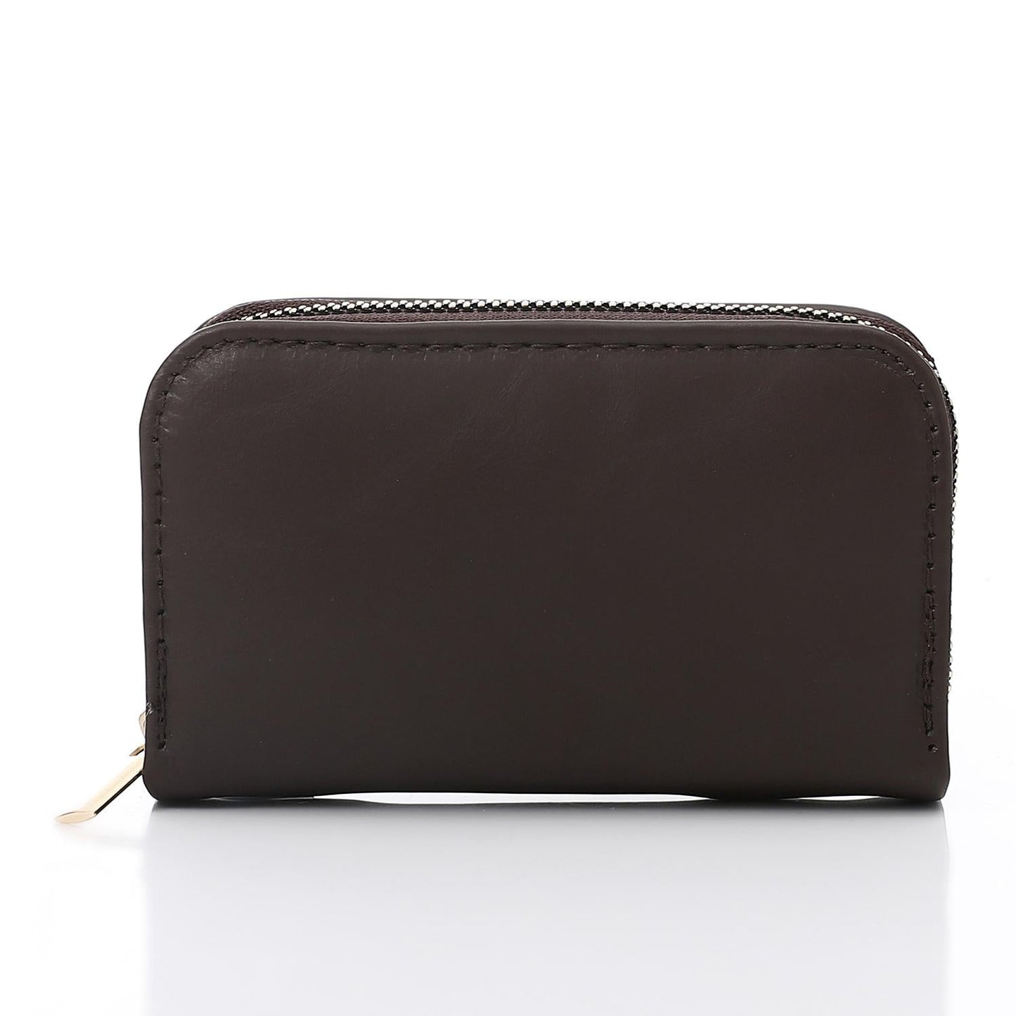 Synthetic Leather Zipped Wallet - Dark Brown