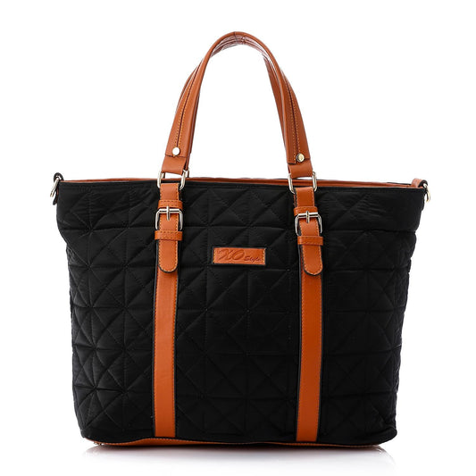 Synthetic Quilted Tote Bag - Black