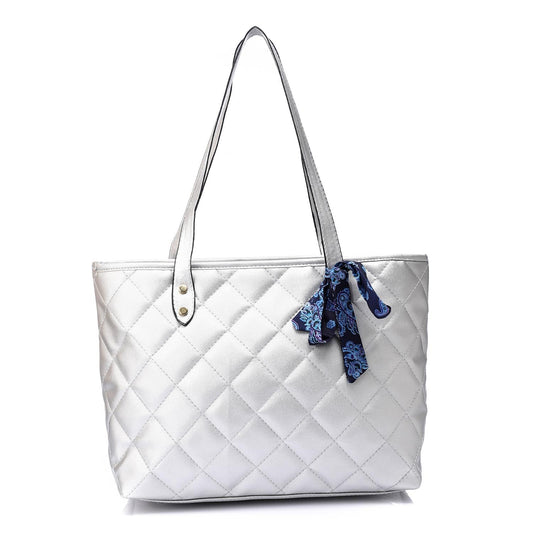 Synthetic Leather Tote Bag - Silver