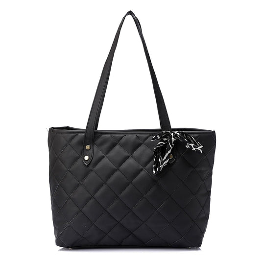 Quilted Leather Tote Bag - Black