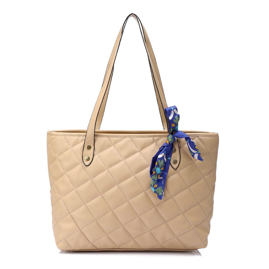 Faux Leather Tote Bag - Beige