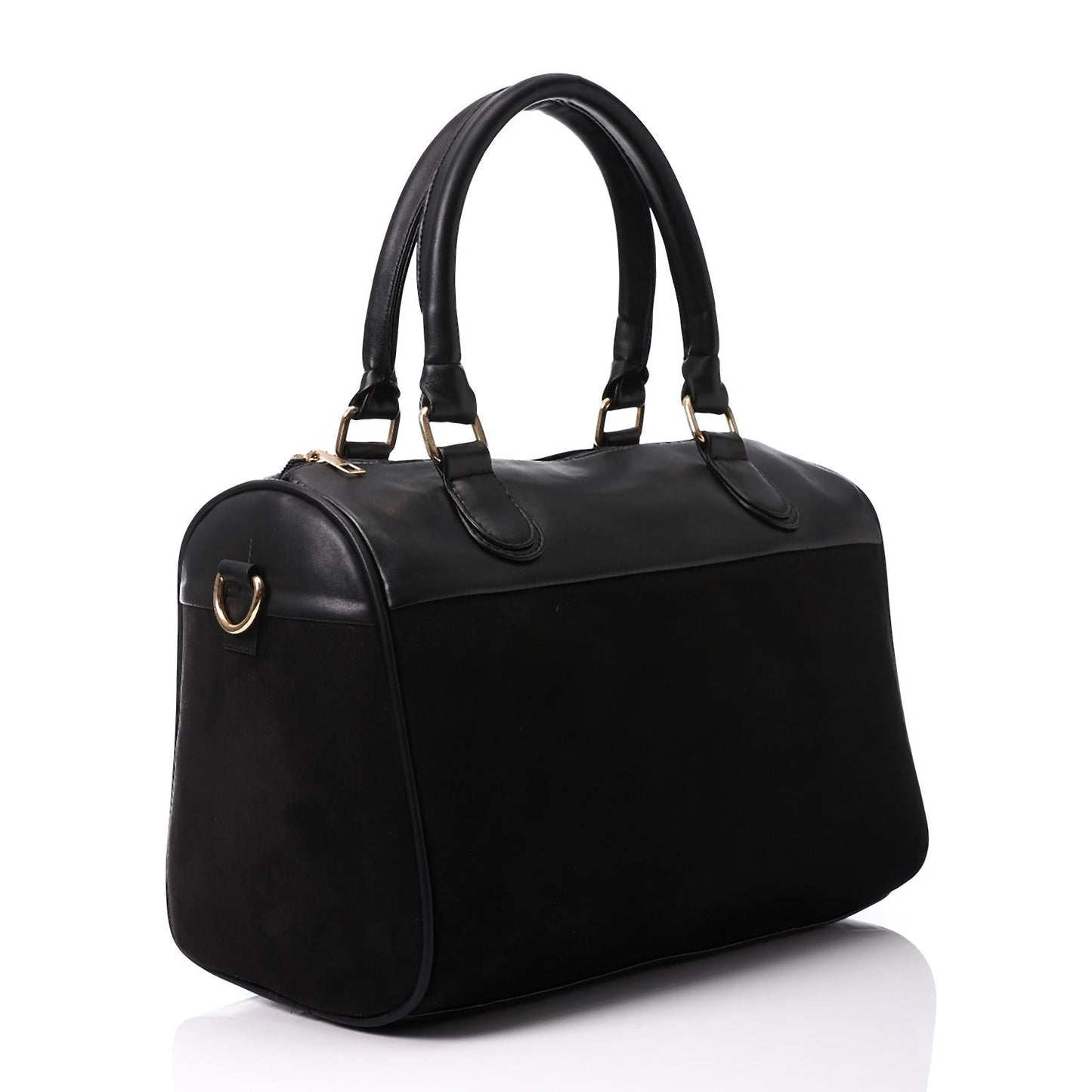 Faux Leather Suede Hand Bag - Black