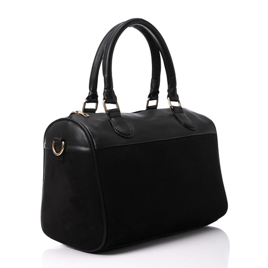 Faux Leather Suede Hand Bag - Black