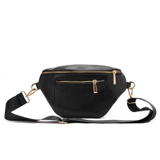 Faux Leather Fanny Bag - Black