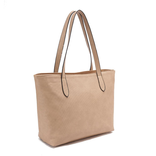Faux Leather Tote Bag - Beige