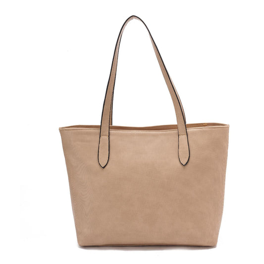 Faux Leather Tote Bag - Beige