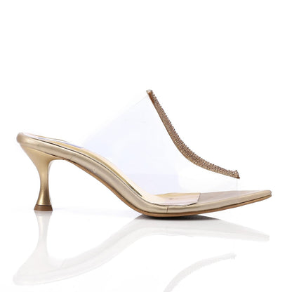 PVC Diamante Pointed-Toe Kitten Heel Mule