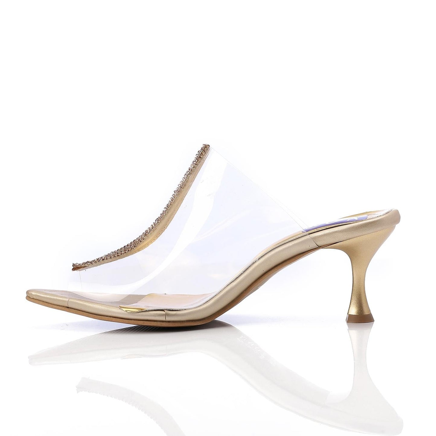 PVC Diamante Pointed-Toe Kitten Heel Mule