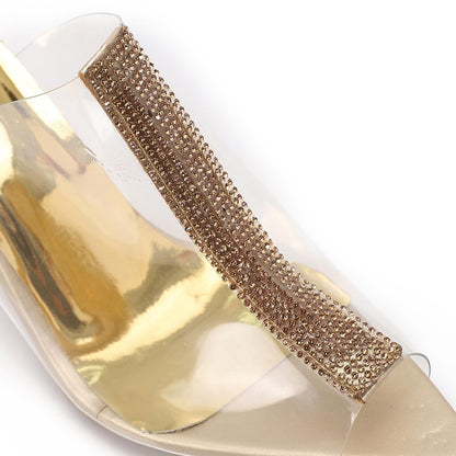 PVC Diamante Pointed-Toe Kitten Heel Mule