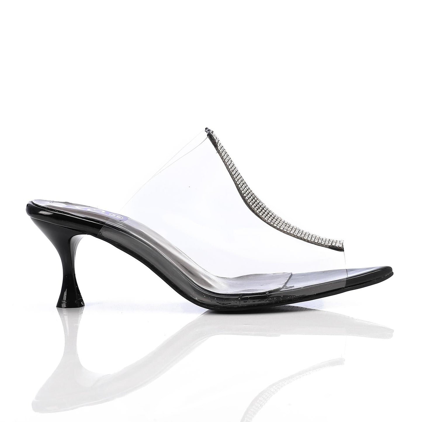 PVC Diamante Pointed-Toe Kitten Heel Mule
