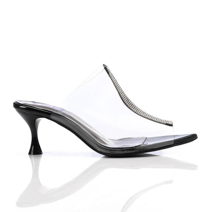 PVC Diamante Pointed-Toe Kitten Heel Mule