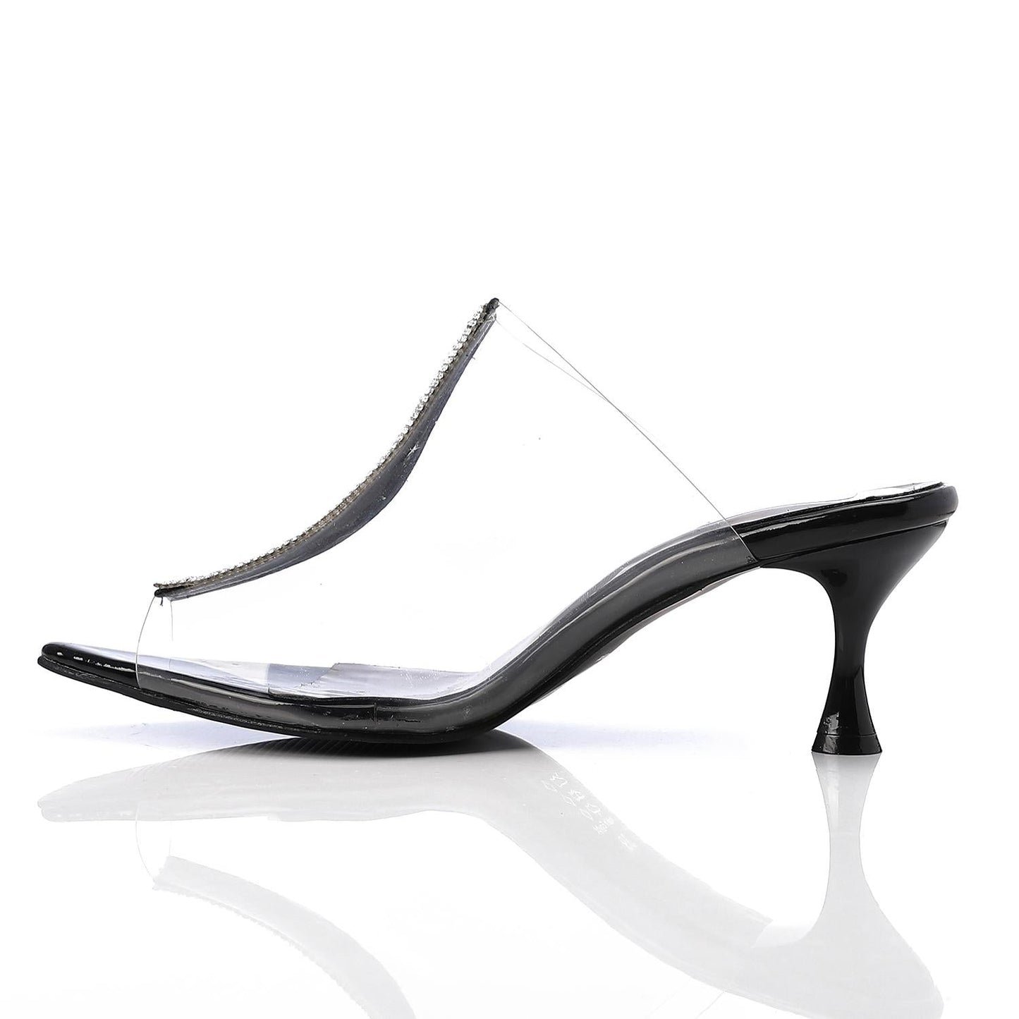 PVC Diamante Pointed-Toe Kitten Heel Mule