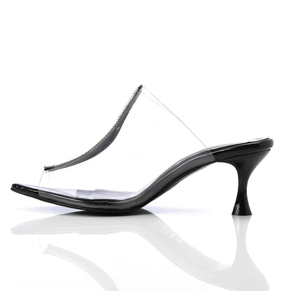 PVC Diamante Pointed-Toe Kitten Heel Mule