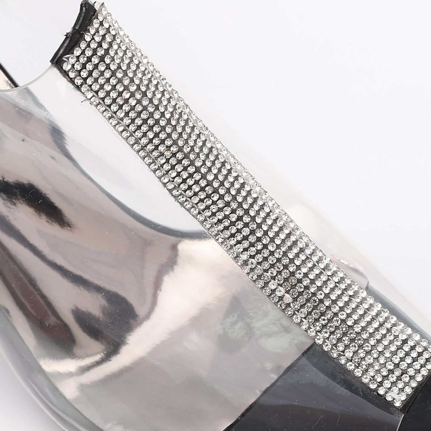 PVC Diamante Pointed-Toe Kitten Heel Mule