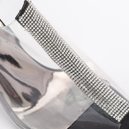 PVC Diamante Pointed-Toe Kitten Heel Mule