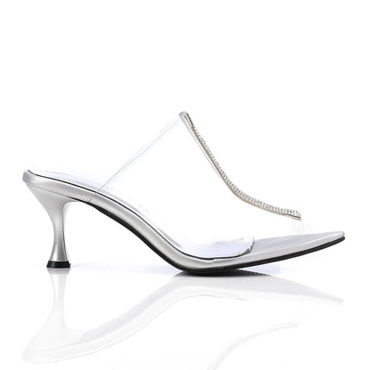 PVC Diamante Pointed-Toe Kitten Heel Mule