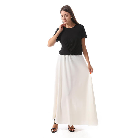 Crepe Casual Women Solid-Skirt - White