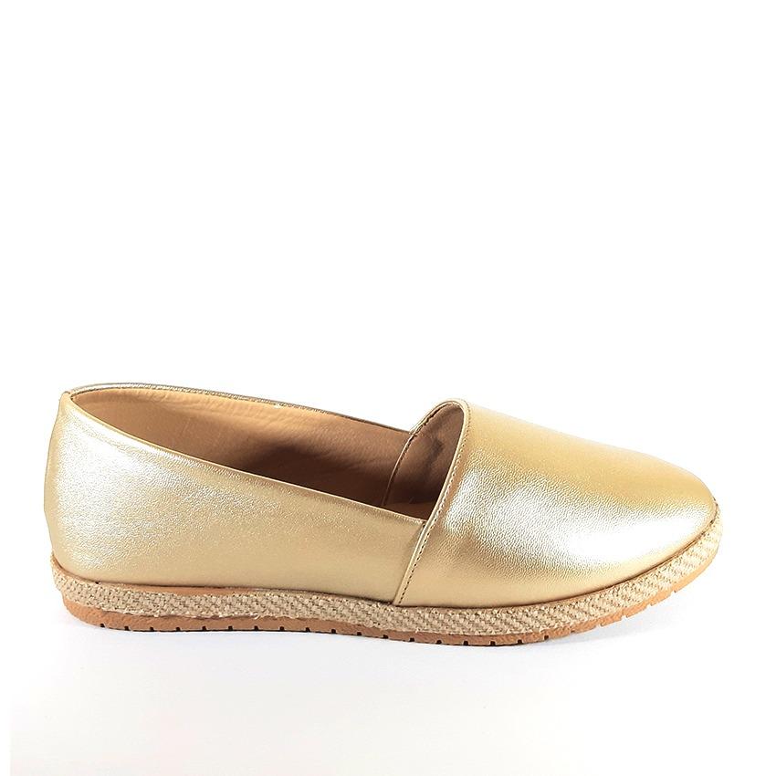 Faux Leather Espadrille Flats - Gold