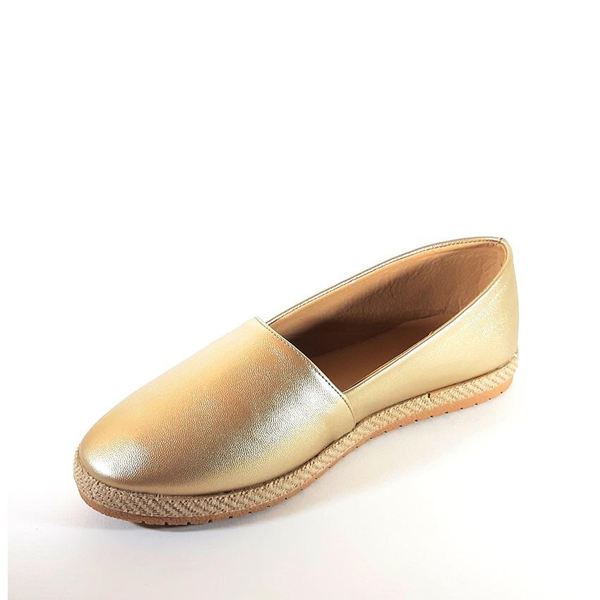 Faux Leather Espadrille Flats - Gold