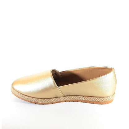 Faux Leather Espadrille Flats - Gold