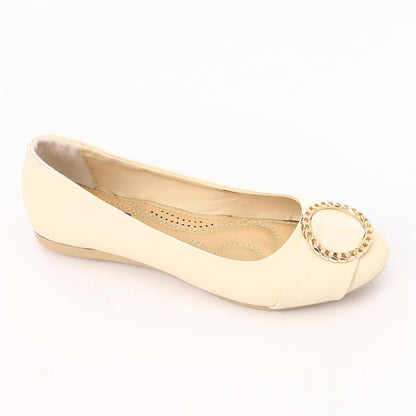 Faux Leather Round-Toe Flat - Beige