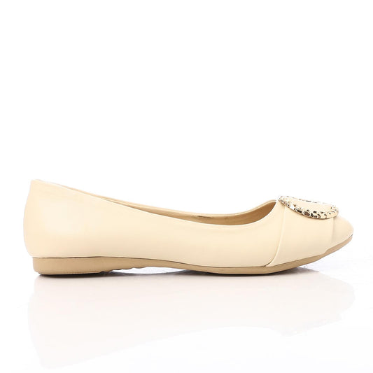 Faux Leather Round-Toe Flat - Beige