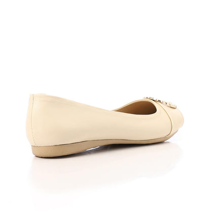 Faux Leather Round-Toe Flat - Beige