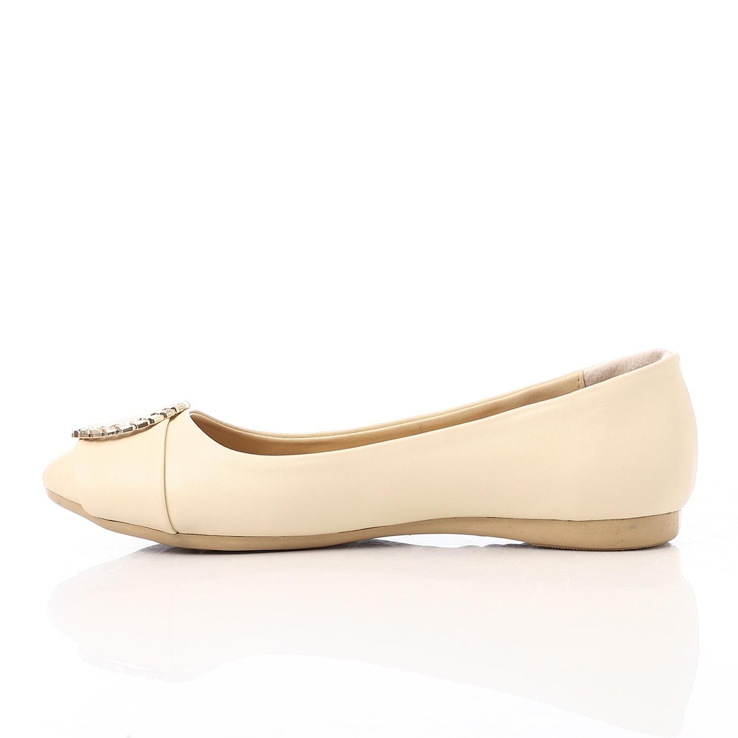 Faux Leather Round-Toe Flat - Beige