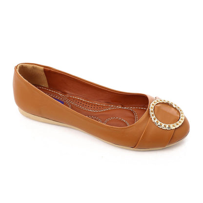 Faux Leather Round-Toe Flat - Camel