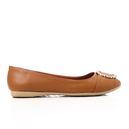 Faux Leather Round-Toe Flat - Camel