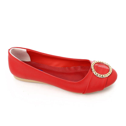 Faux Leather Round-Toe Flat - Red